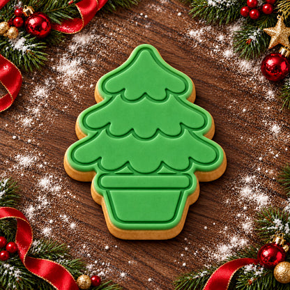 Christmas Tree in Pot decorated fondant cookie