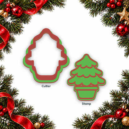 Christmas Tree in Pot separate cookie cutter and matching embosser