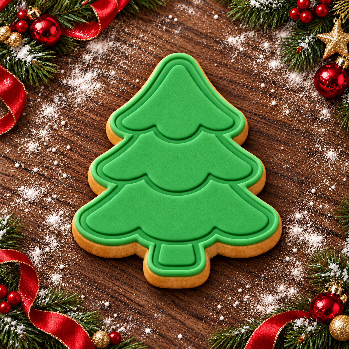 Classic Christmas Tree decorated fondant cookie