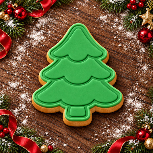Classic Christmas Tree decorated fondant cookie