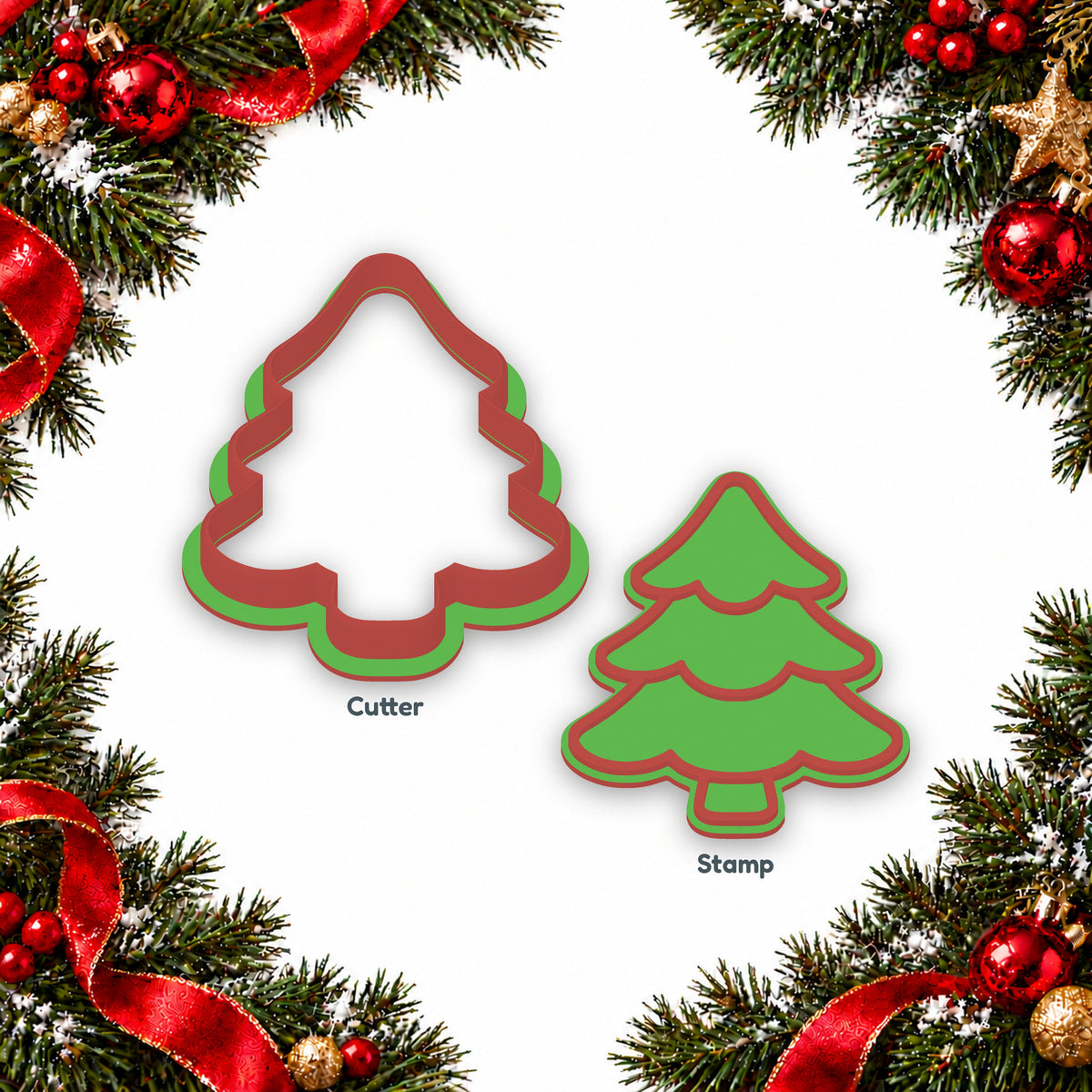 Classic Christmas Tree separate cookie cutter and matching embosser