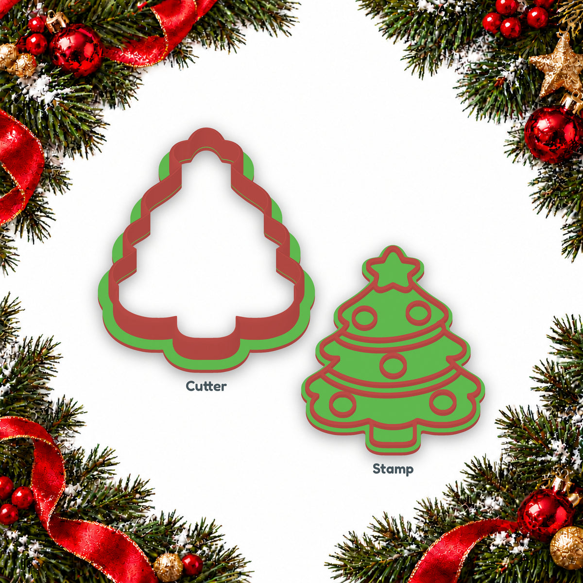Decorated Christmas Tree separate cookie cutter and matching embosser