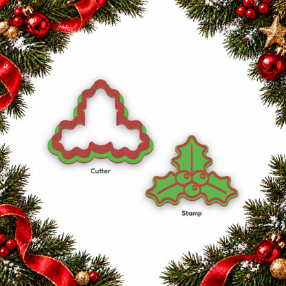 Holly Leaves and Berries separate cookie cutter and matching embosser