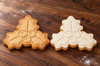 Holly Leaves and Berries plain and white fondant cookie examples