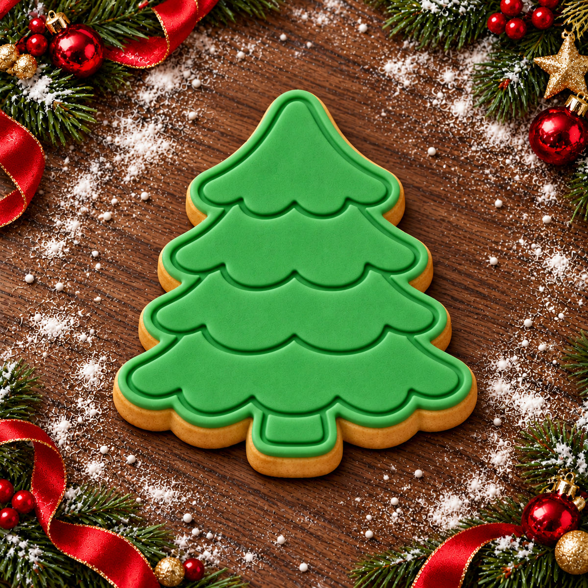 Layered Christmas Tree decorated fondant cookie