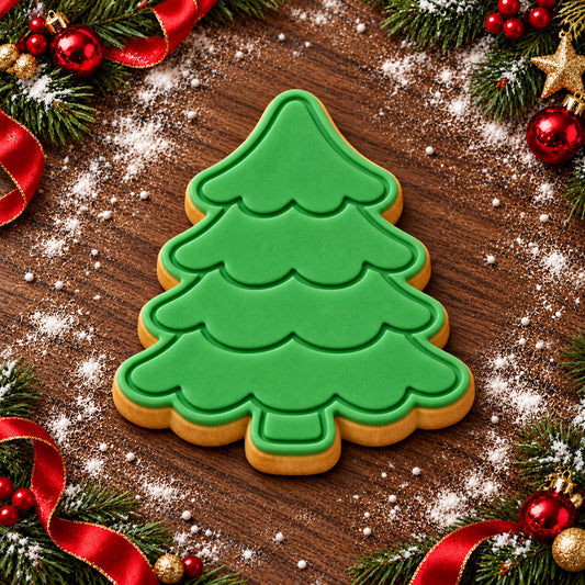Layered Christmas Tree decorated fondant cookie