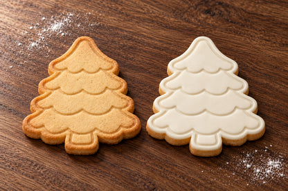 Layered Christmas Tree plain and white fondant cookie examples