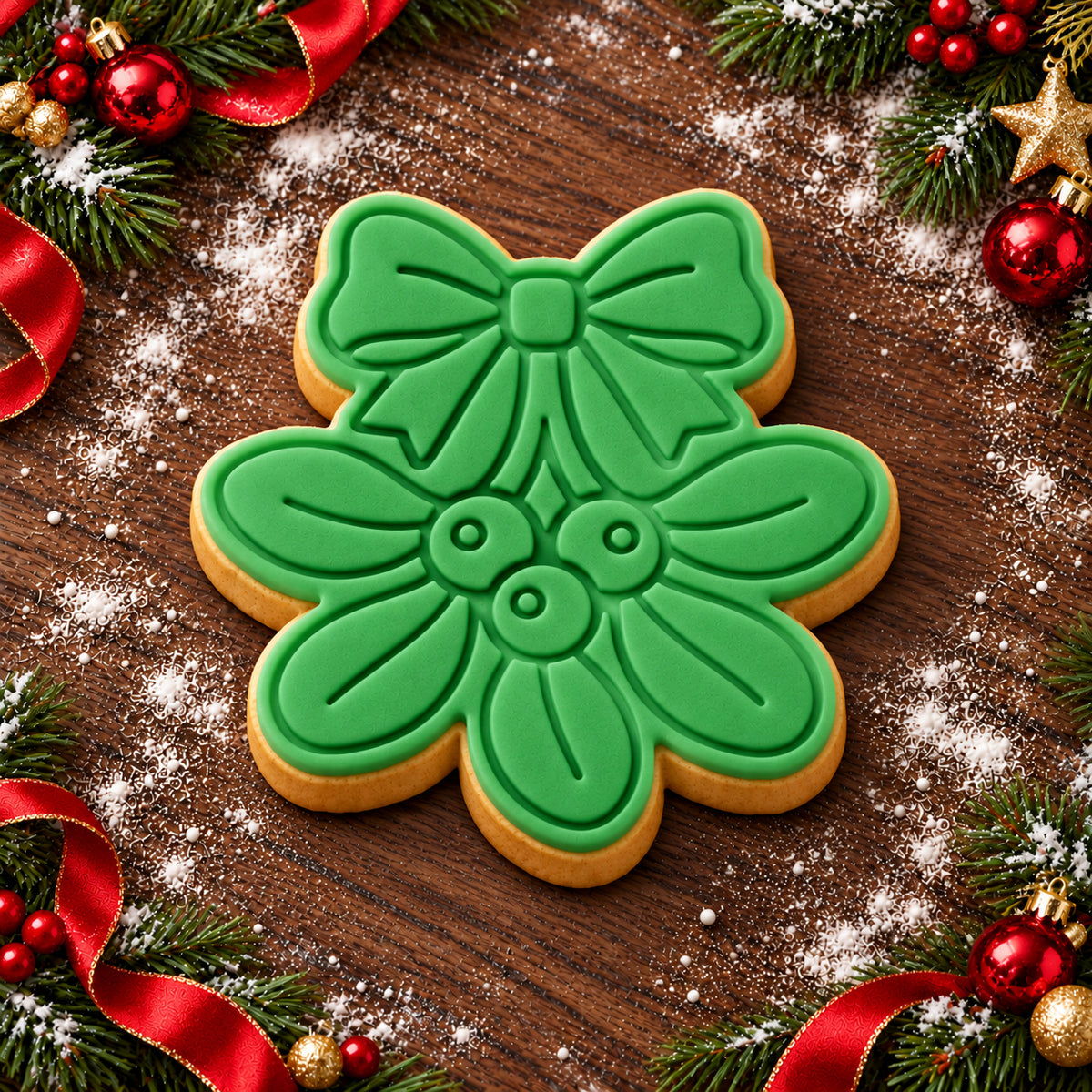 Mistletoe decorated fondant cookie