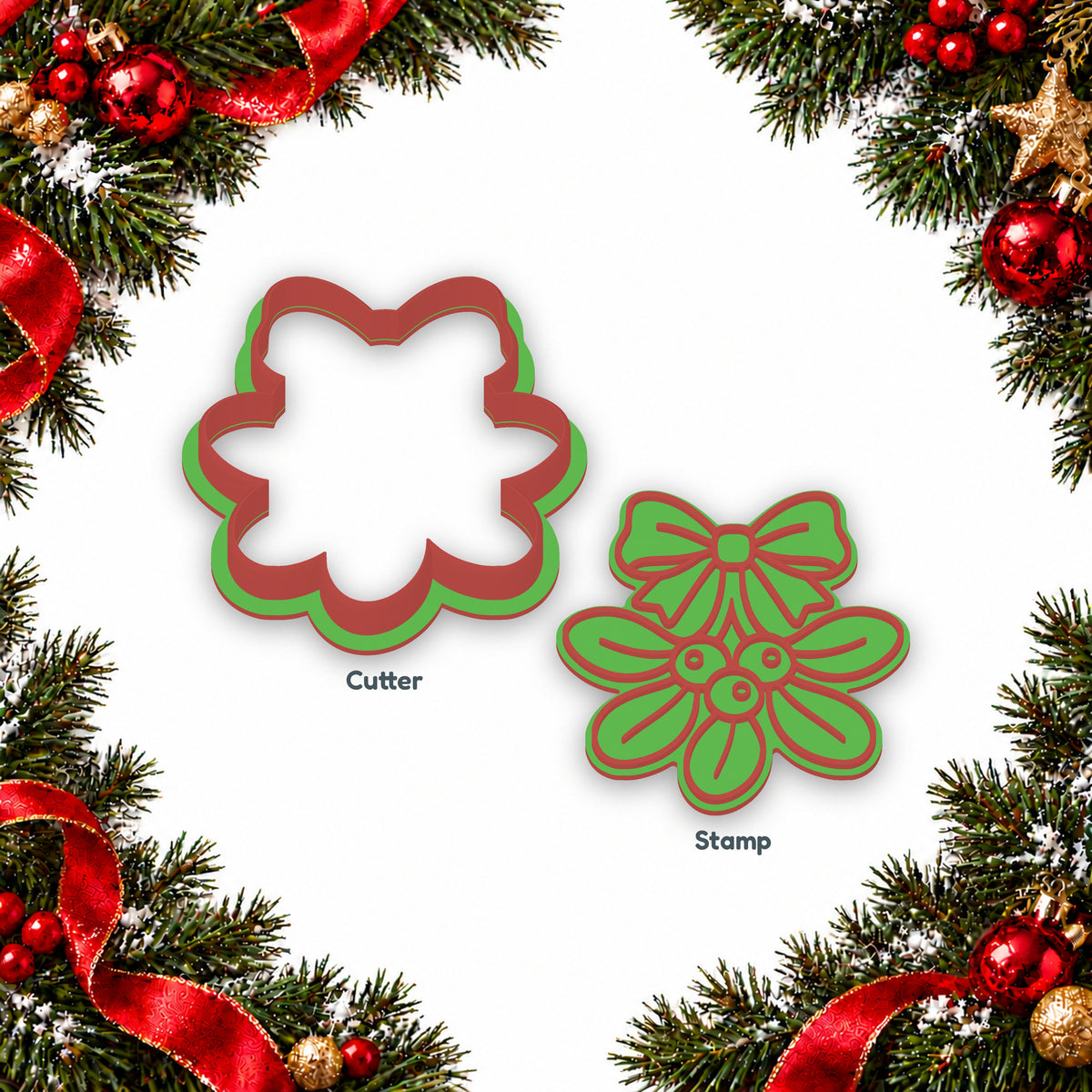 Mistletoe separate cookie cutter and matching embosser