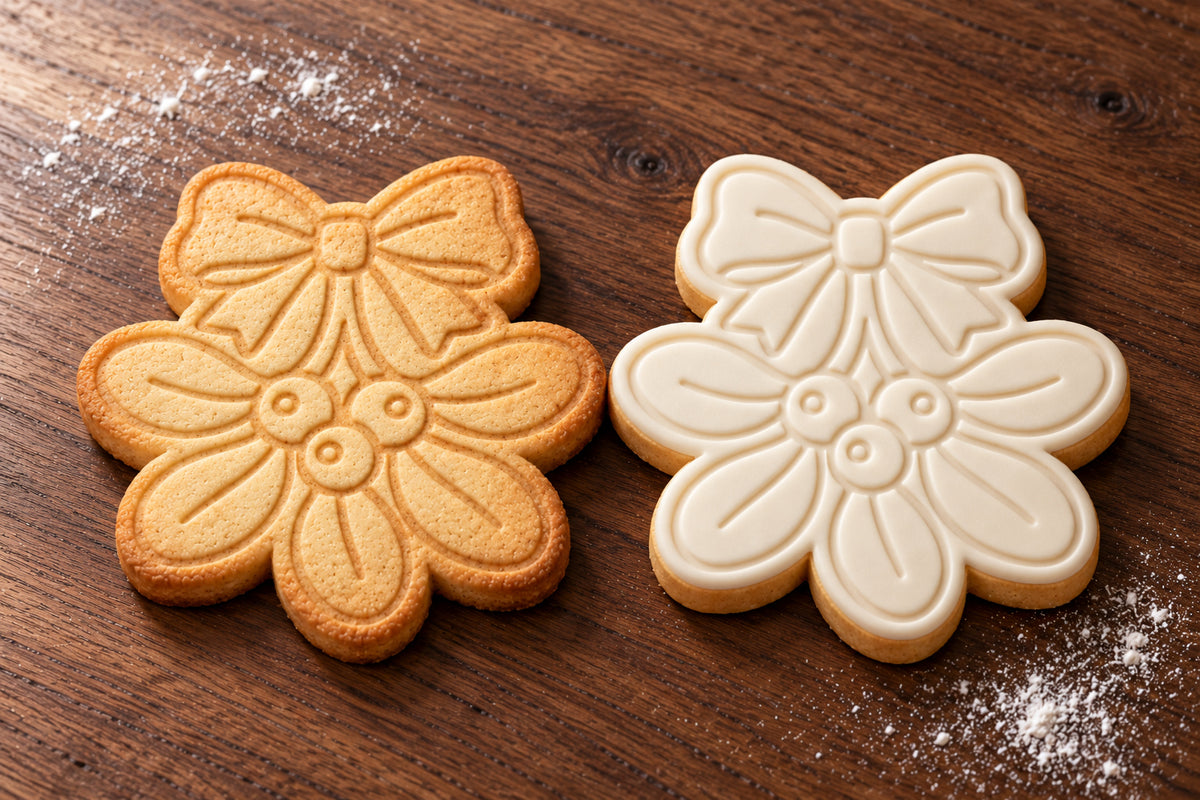 Mistletoe plain and white fondant cookie examples
