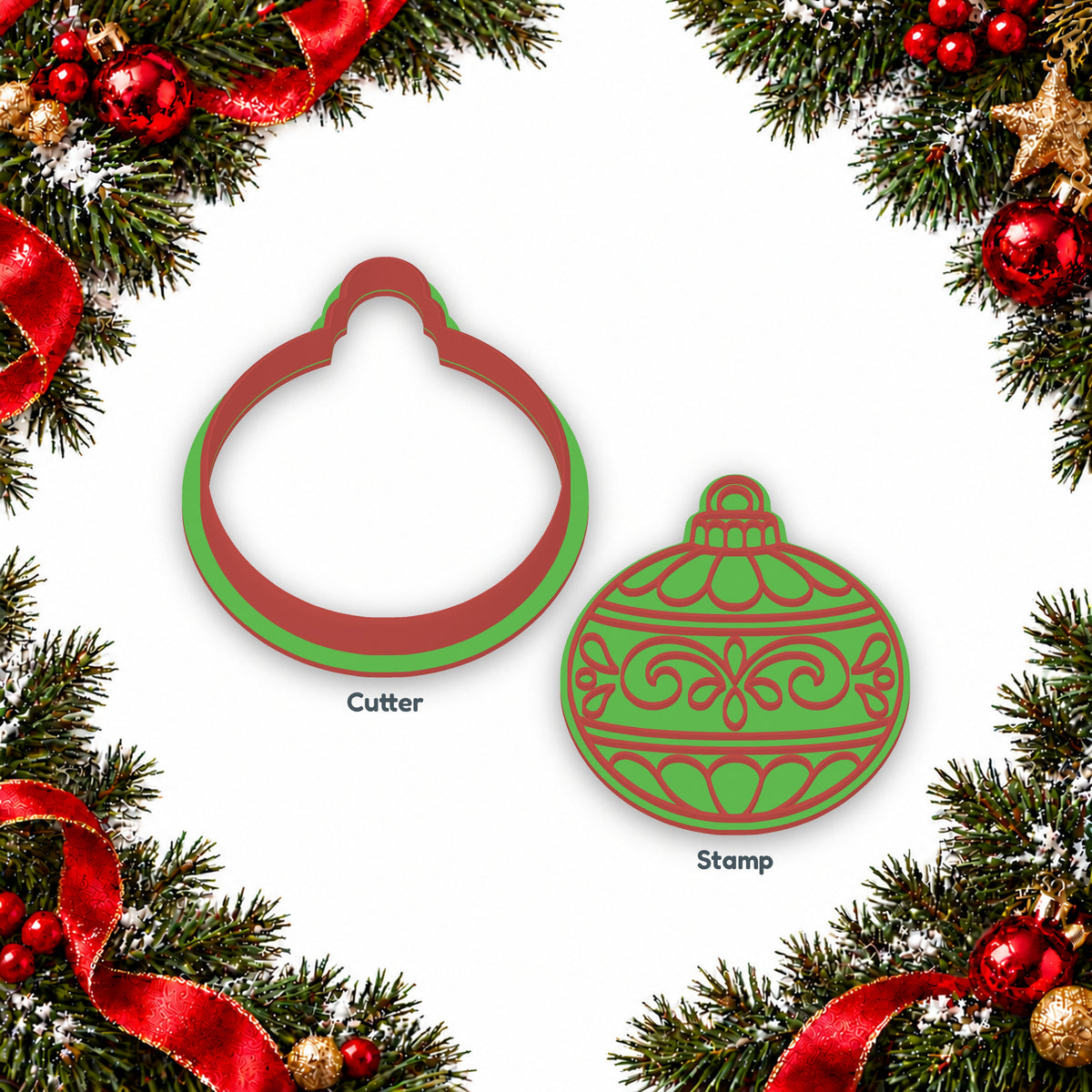 Ornate Bauble separate cookie cutter and matching embosser