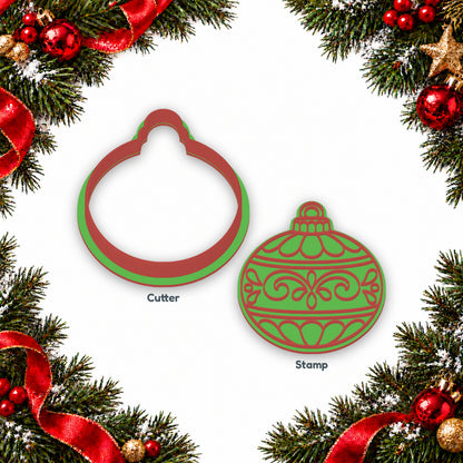Ornate Bauble separate cookie cutter and matching embosser