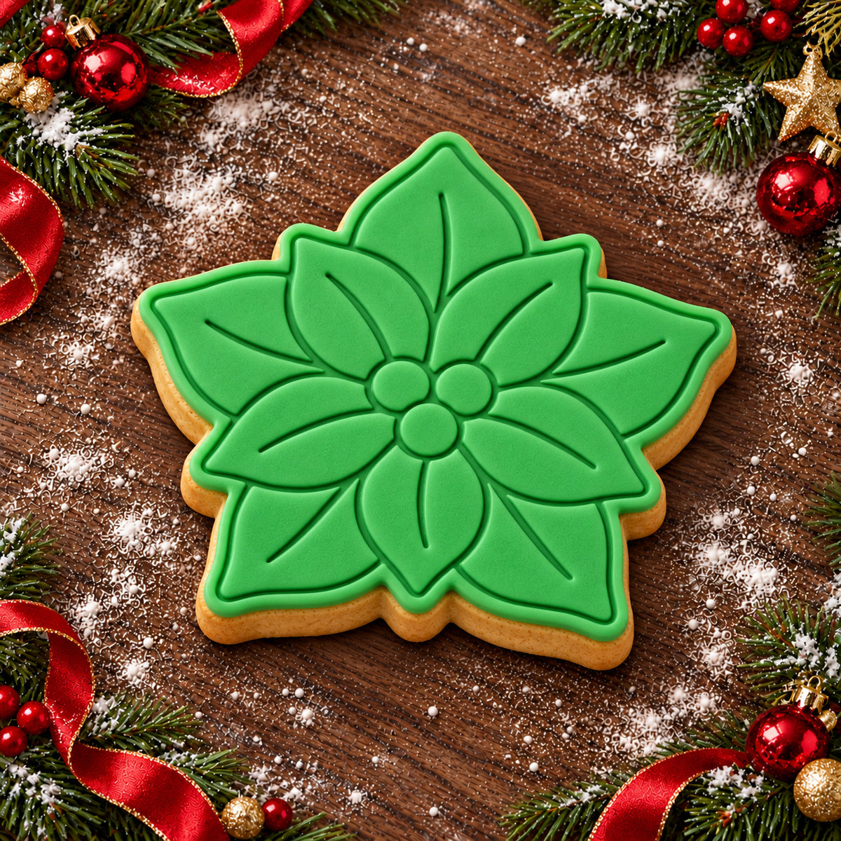 Poinsettia decorated fondant cookie