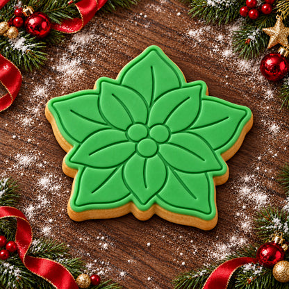 Poinsettia decorated fondant cookie