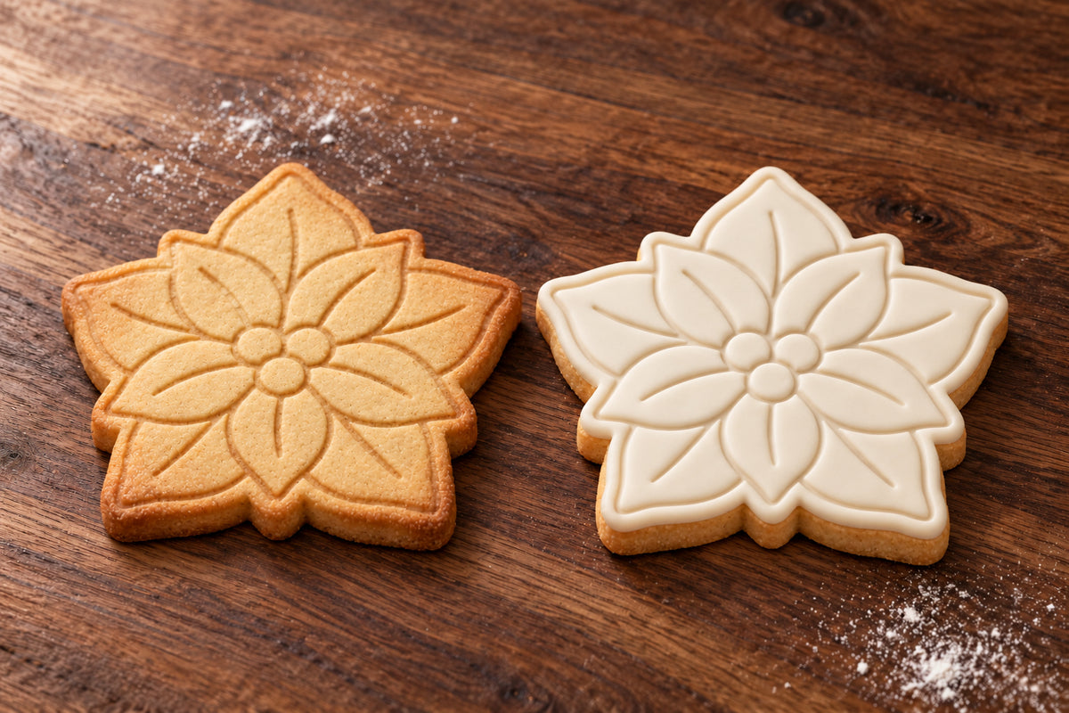 Poinsettia plain and white fondant cookie examples
