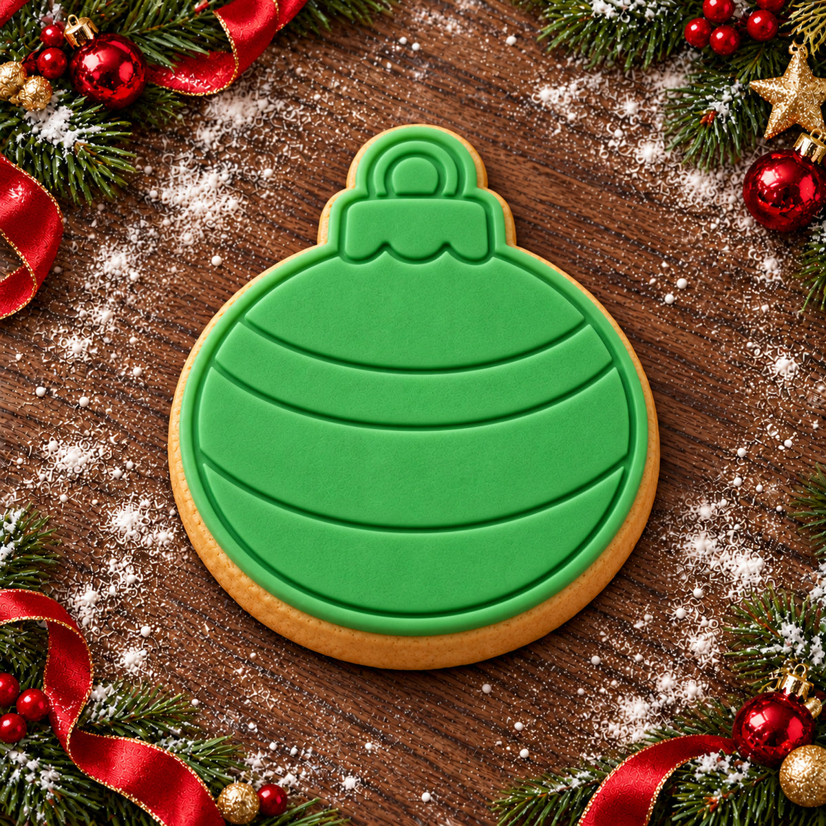 Round Bauble decorated fondant cookie