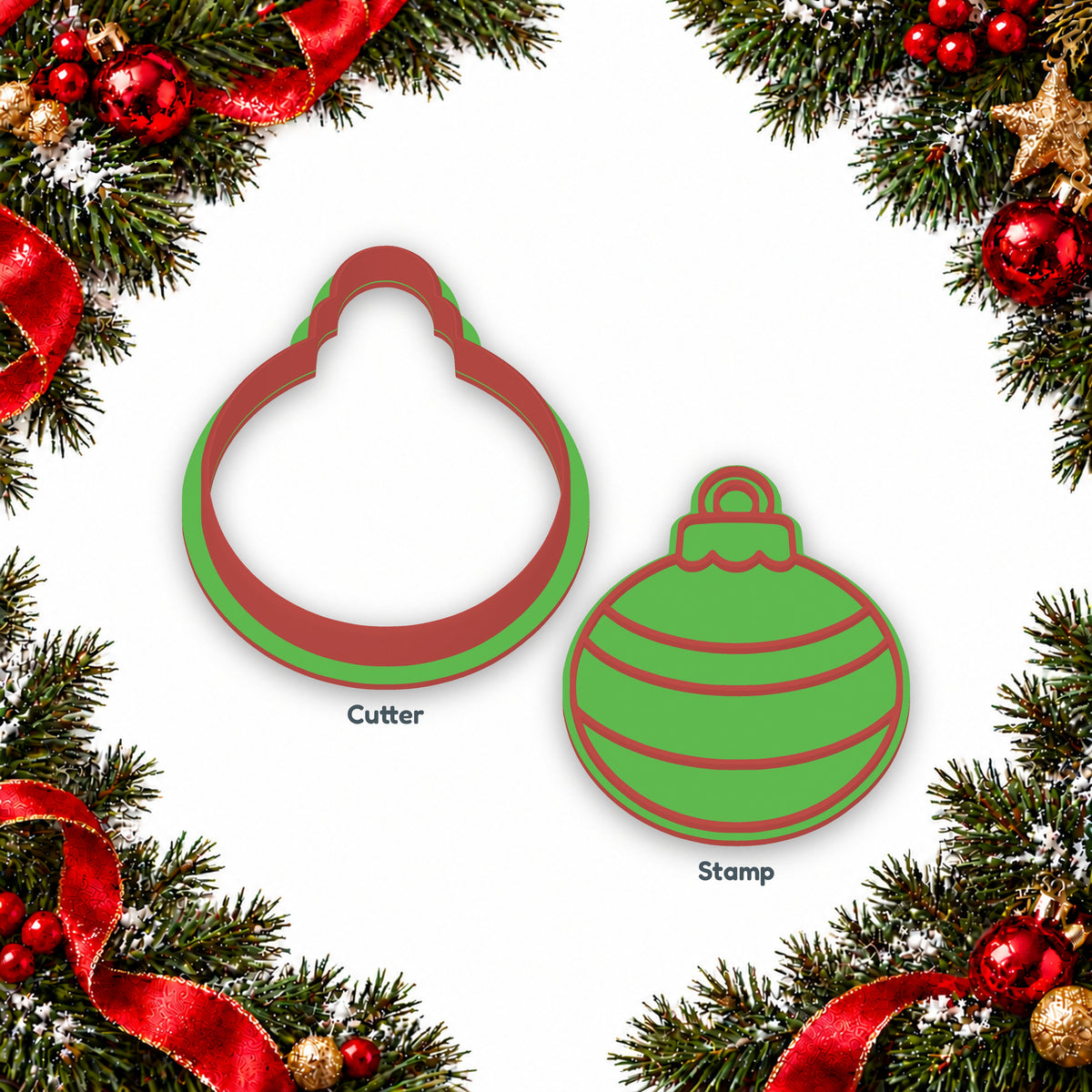 Round Bauble separate cookie cutter and matching embosser