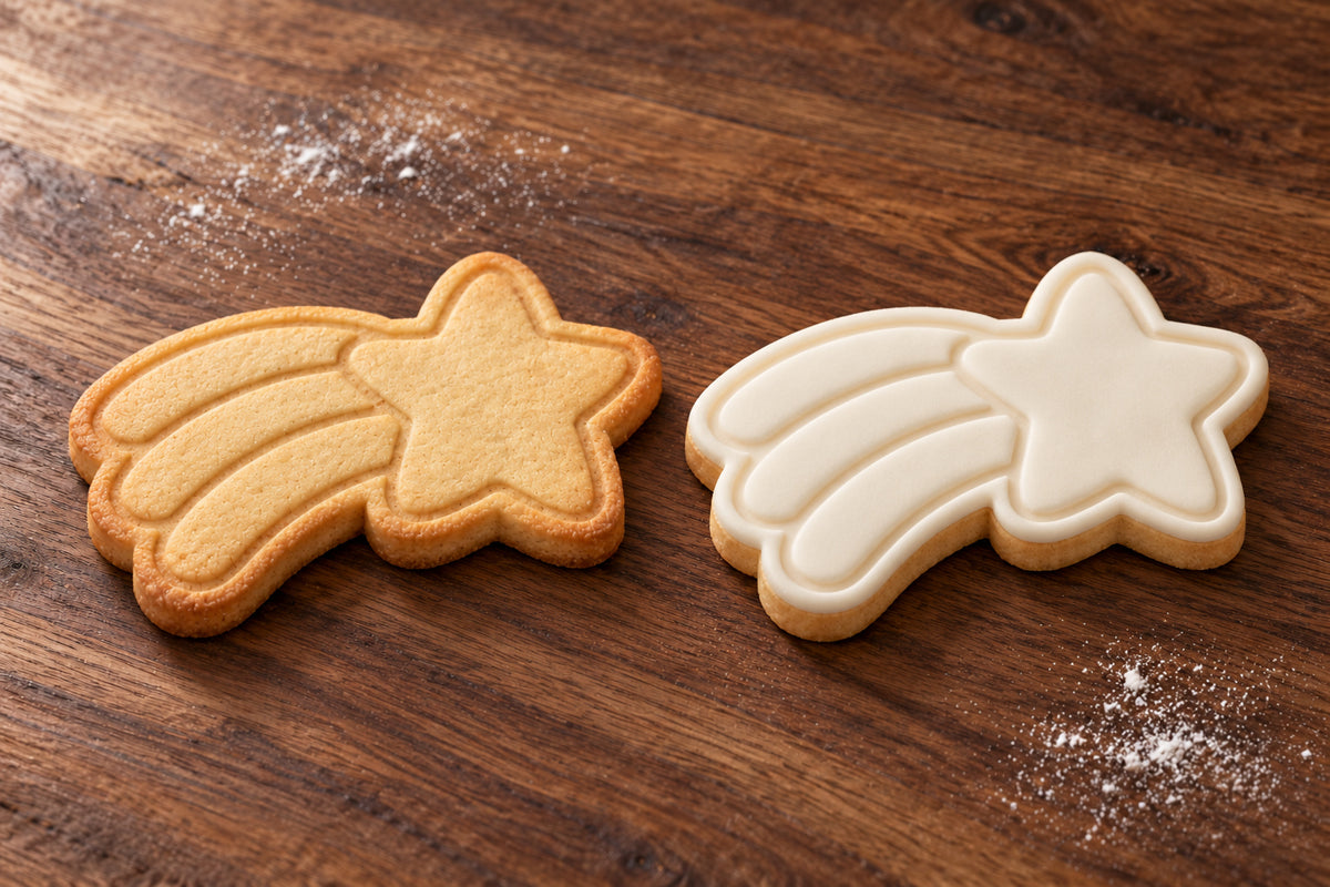 Shooting Star plain and white fondant cookie examples