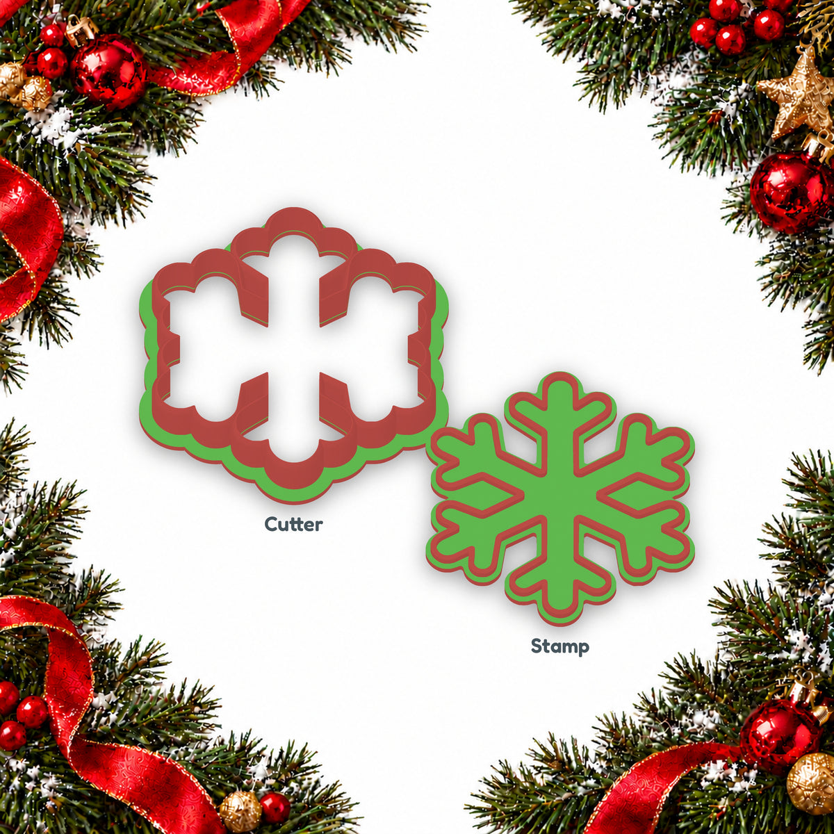 Snowflake separate cookie cutter and matching embosser