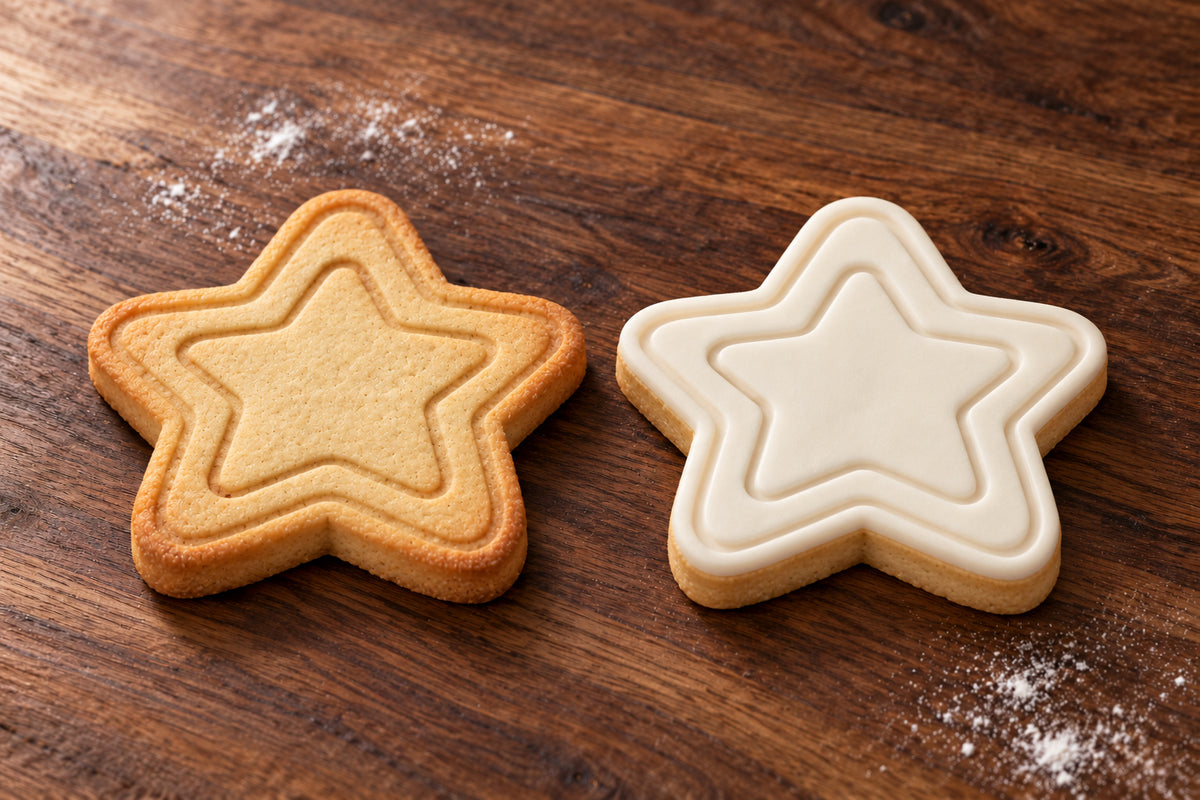 Star plain and white fondant cookie examples