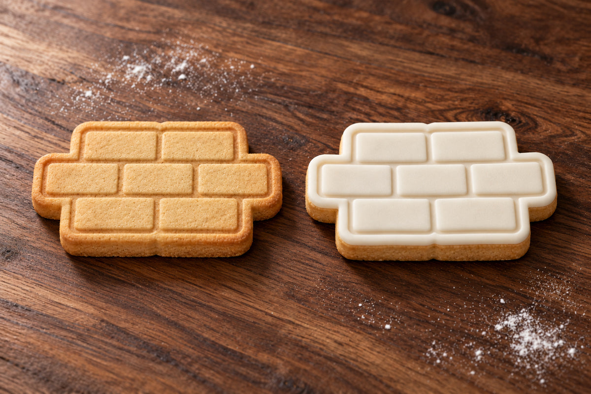 Brick Wall plain and white fondant cookie examples