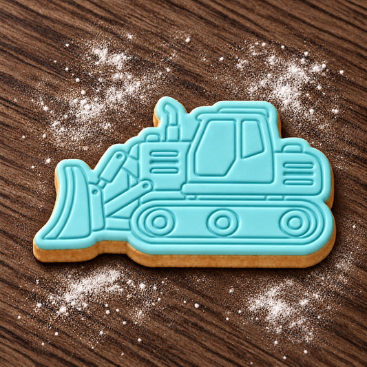 Bulldozer decorated fondant cookie