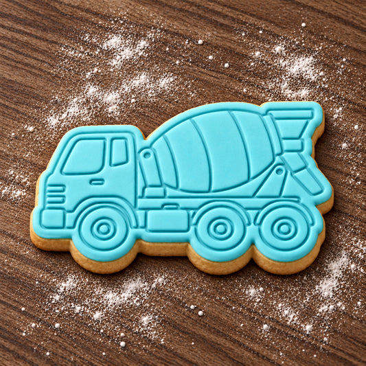 Cement Mixer decorated fondant cookie