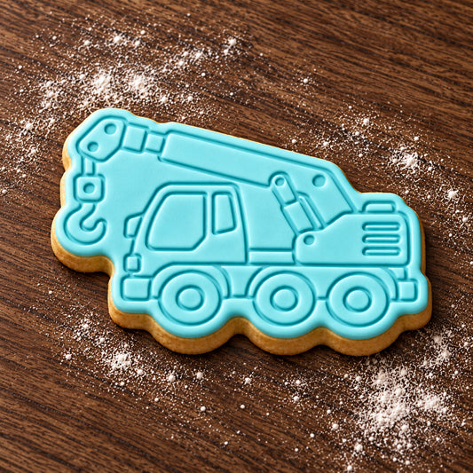 Crane decorated fondant cookie