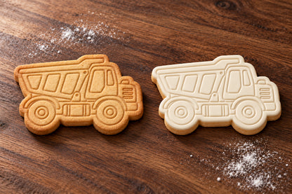 Dump Truck plain and white fondant cookie examples