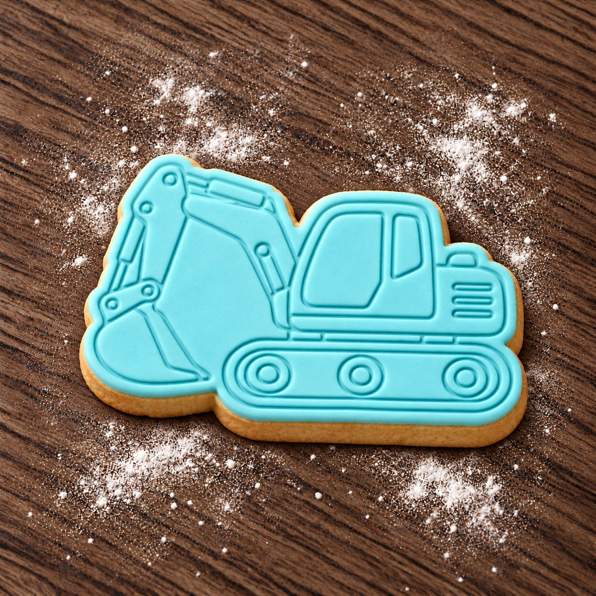 Excavator decorated fondant cookie