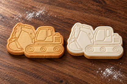 Excavator plain and white fondant cookie examples