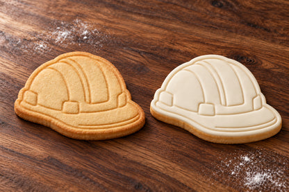 Hard Hat plain and white fondant cookie examples