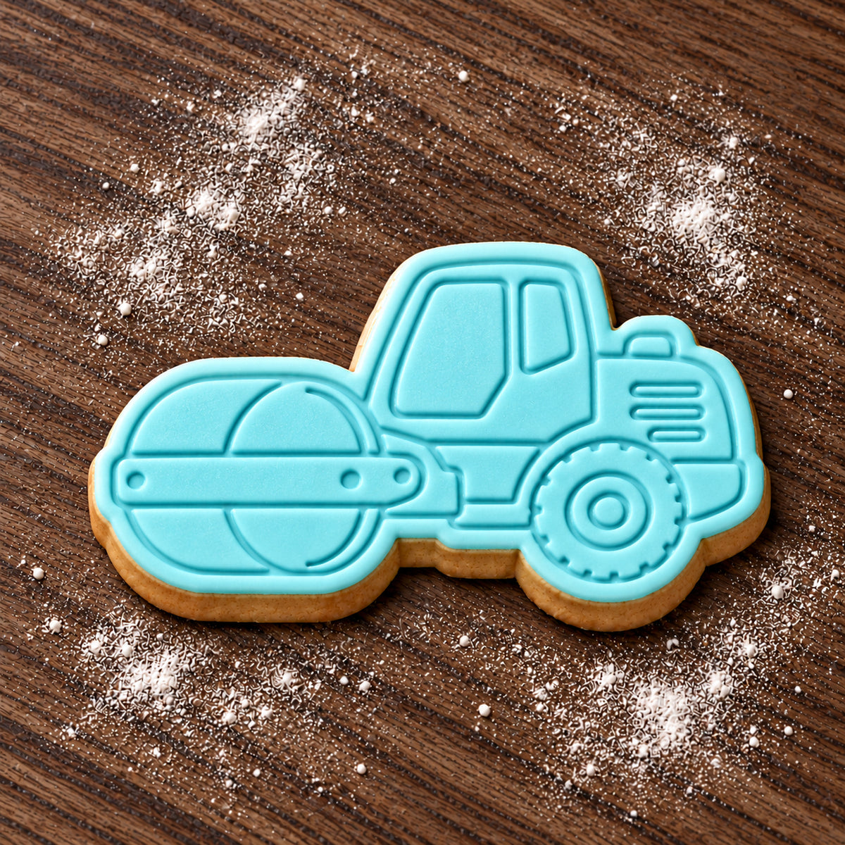 Road Roller decorated fondant cookie