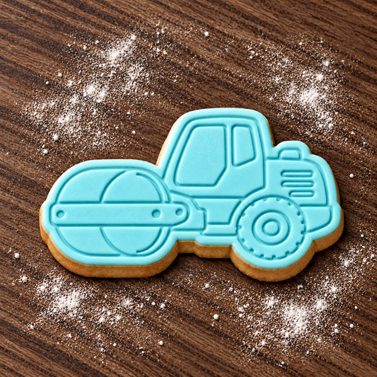 Road Roller decorated fondant cookie