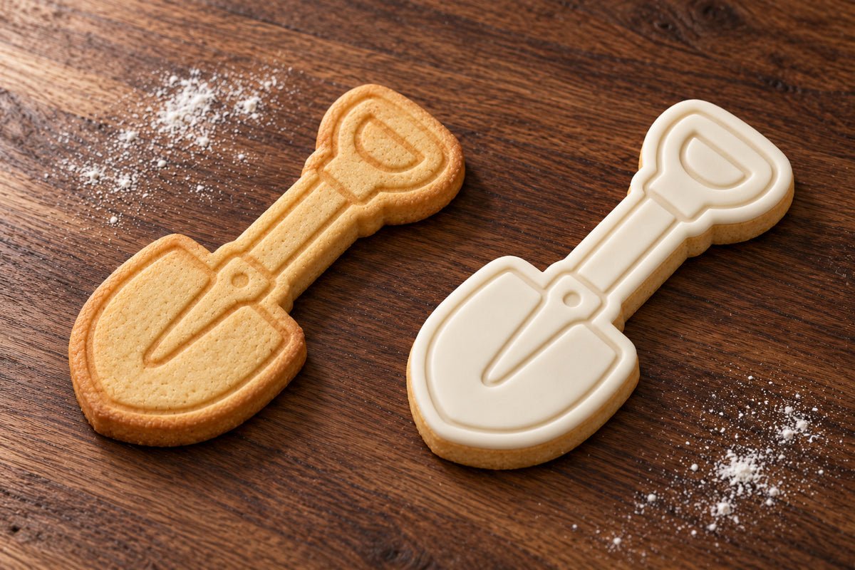 Shovel plain and white fondant cookie examples