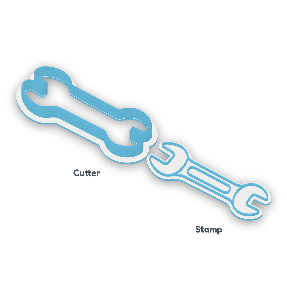Spanner separate cookie cutter and matching embosser