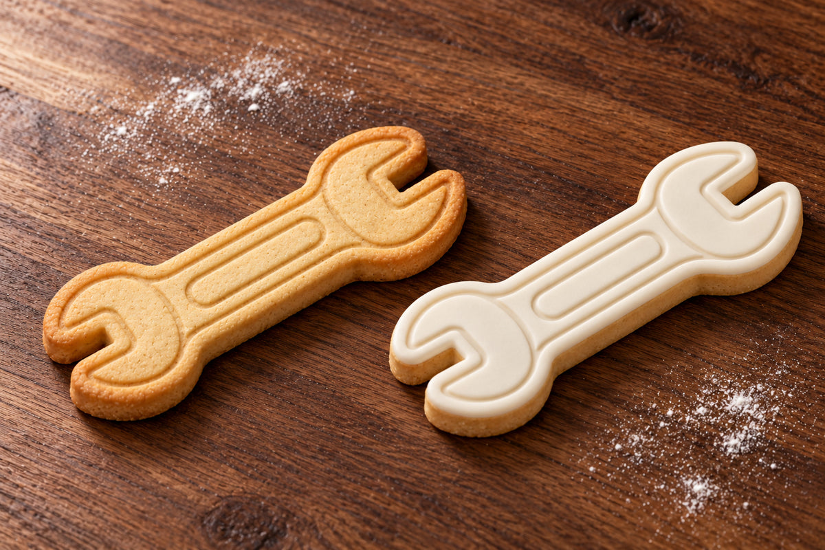 Spanner plain and white fondant cookie examples