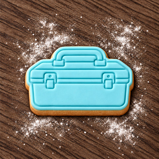 Toolbox decorated fondant cookie