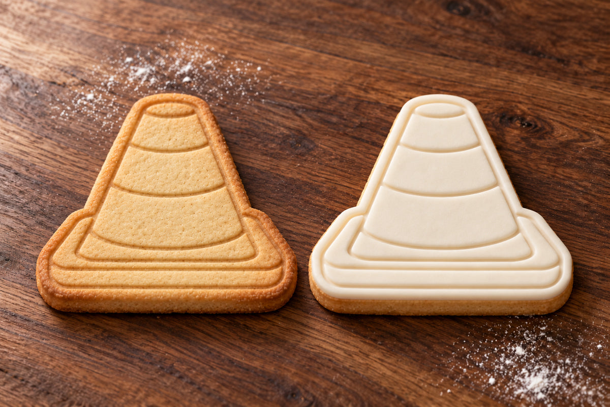 Traffic Cone plain and white fondant cookie examples