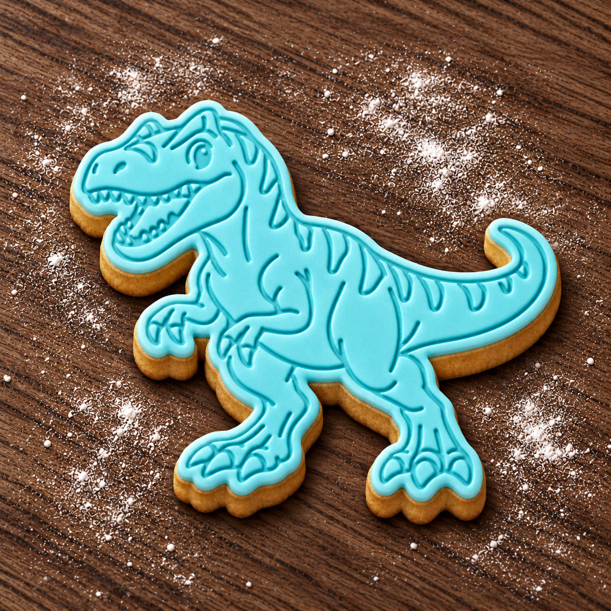 Allosaurus decorated fondant cookie