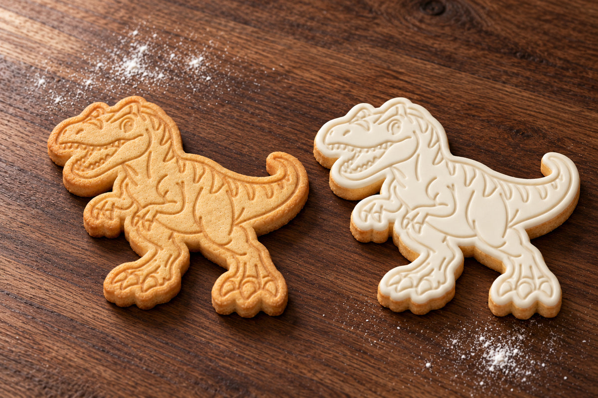 Allosaurus plain and white fondant cookie examples