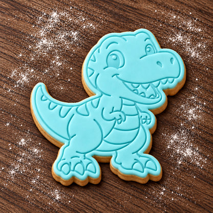 Baby T-Rex decorated fondant cookie