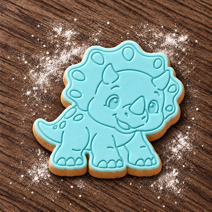 Baby Triceratops decorated fondant cookie
