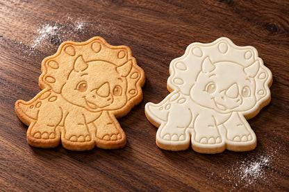 Baby Triceratops plain and white fondant cookie examples