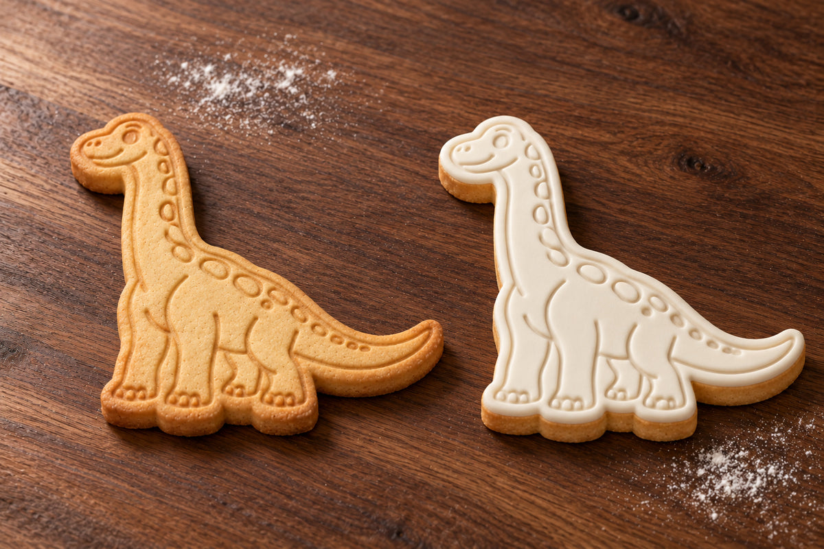 Brachiosaurus plain and white fondant cookie examples