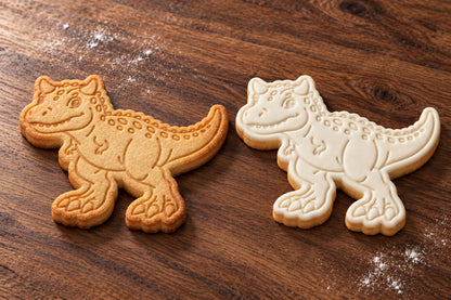 Carnotaurus plain and white fondant cookie examples