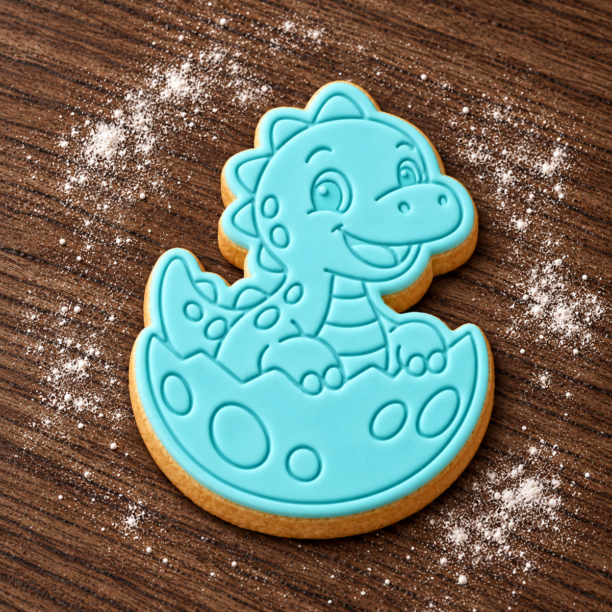 Hatching Dinosaur decorated fondant cookie