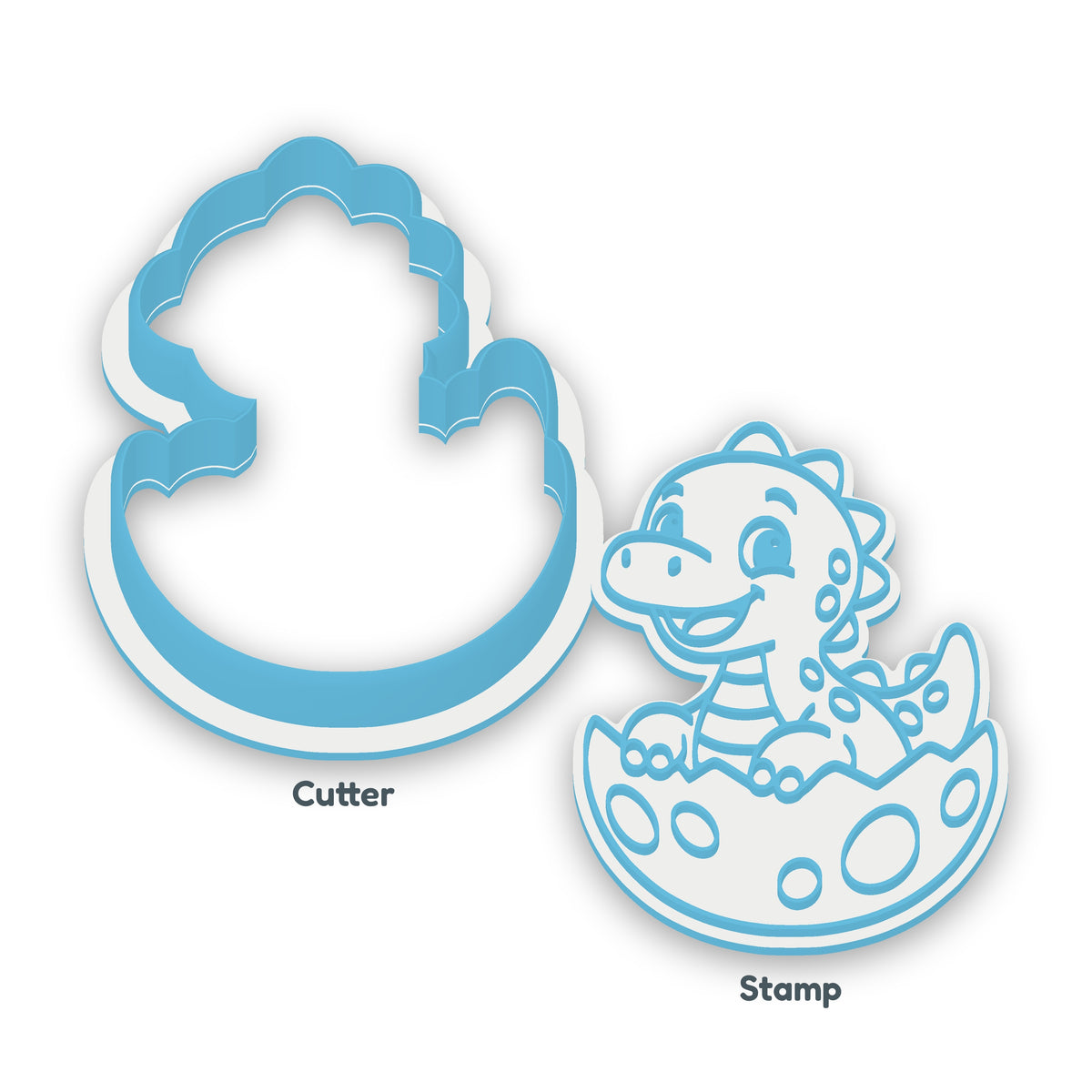 Hatching Dinosaur separate cookie cutter and matching embosser