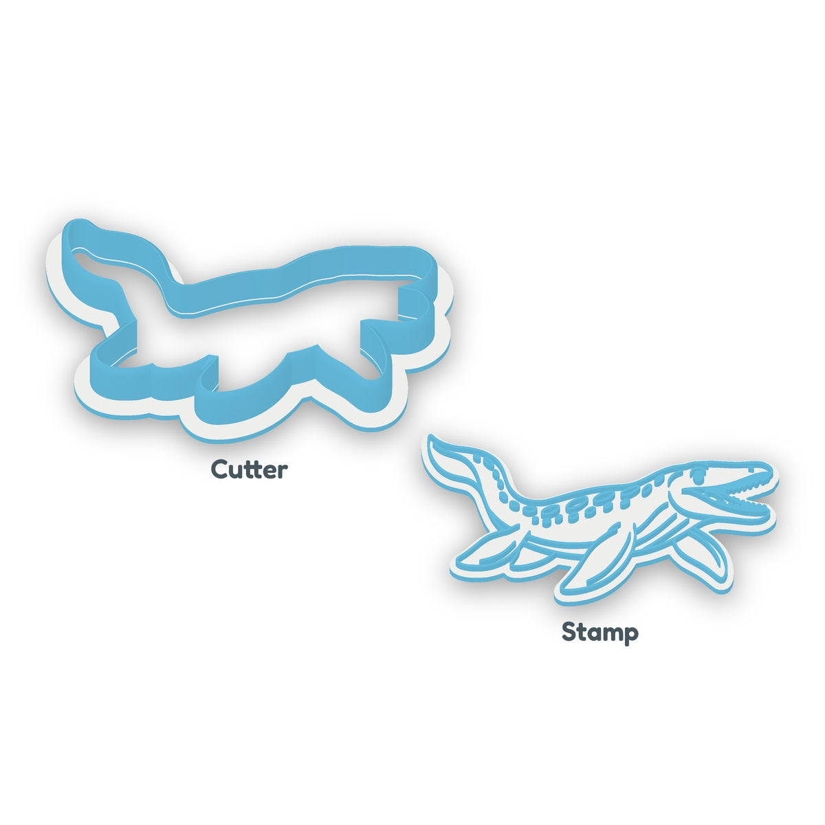 Mosasaurus separate cookie cutter and matching embosser