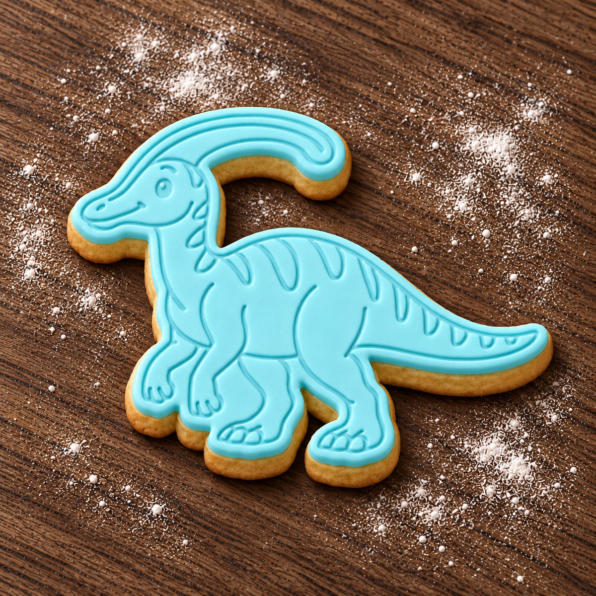 Parasaurolophus decorated fondant cookie